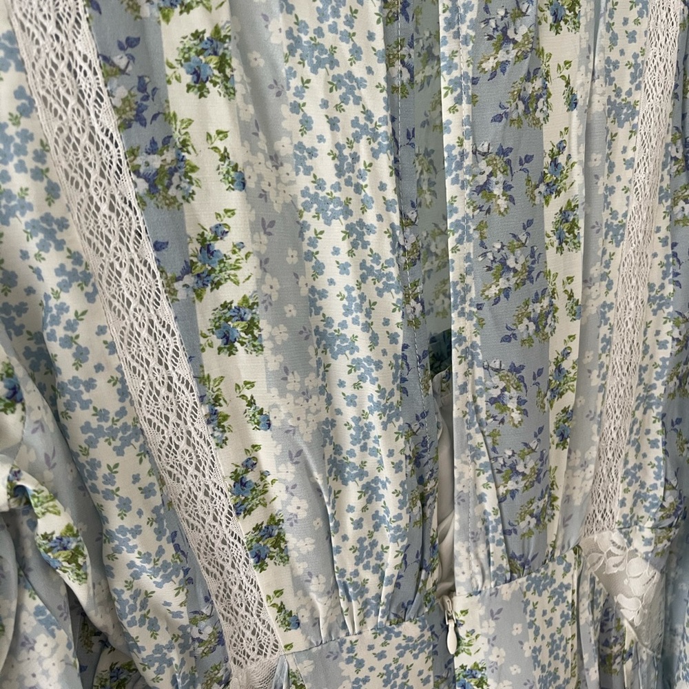 For Love & Lemons Blue Floral Puff-Sleeve Mini Dress - Picture 6 of 8
